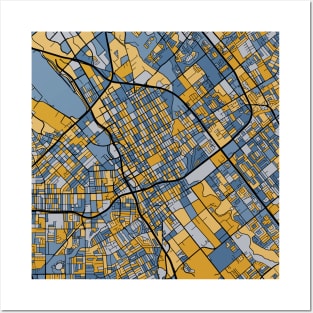 San Jose Map Pattern in Blue & Gold Posters and Art